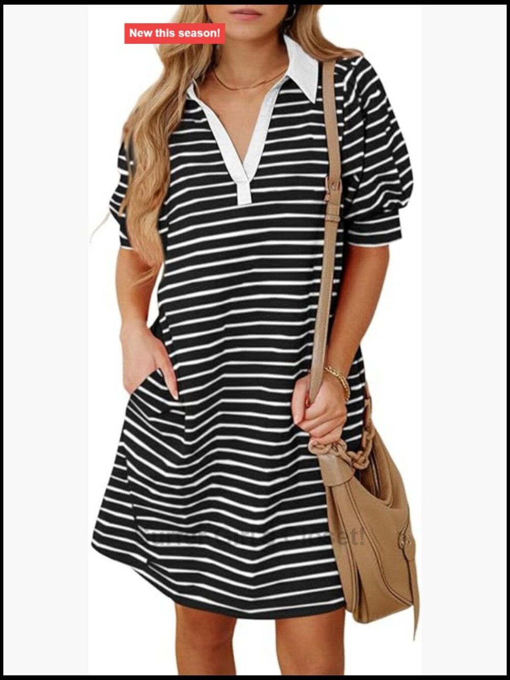 Cotton Blend Striped Midi Dress with Pockets for Women - Picture 1 of 7